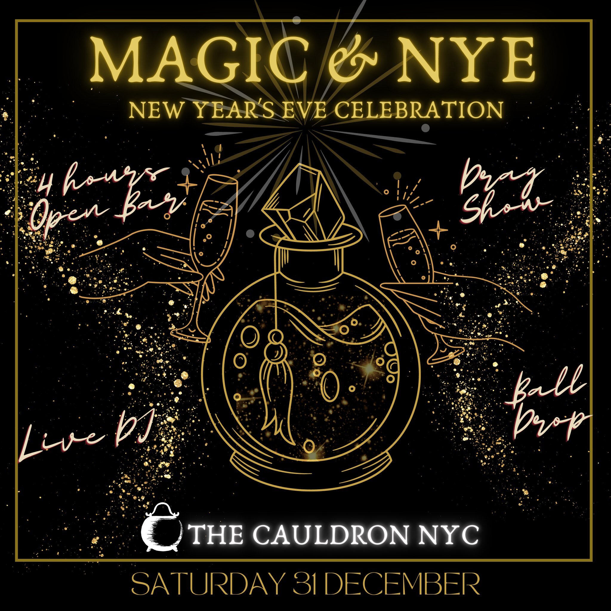 Come and join us in NYC for New Years Eve! With an open bar, a drag show, live DJ, and a ball drop - the magic will definitely be flowing!💫
Book via eventbrite and get ✨enchanted✨ this NYE!
------------------------------------
https://www.eventbr